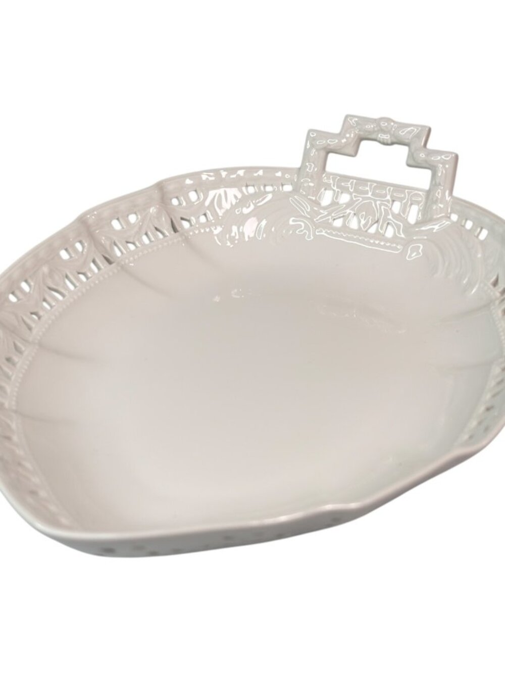 Antique KPM 8” Reticulated Openwork Leaf Porcelain Serving Candy Dish Plate